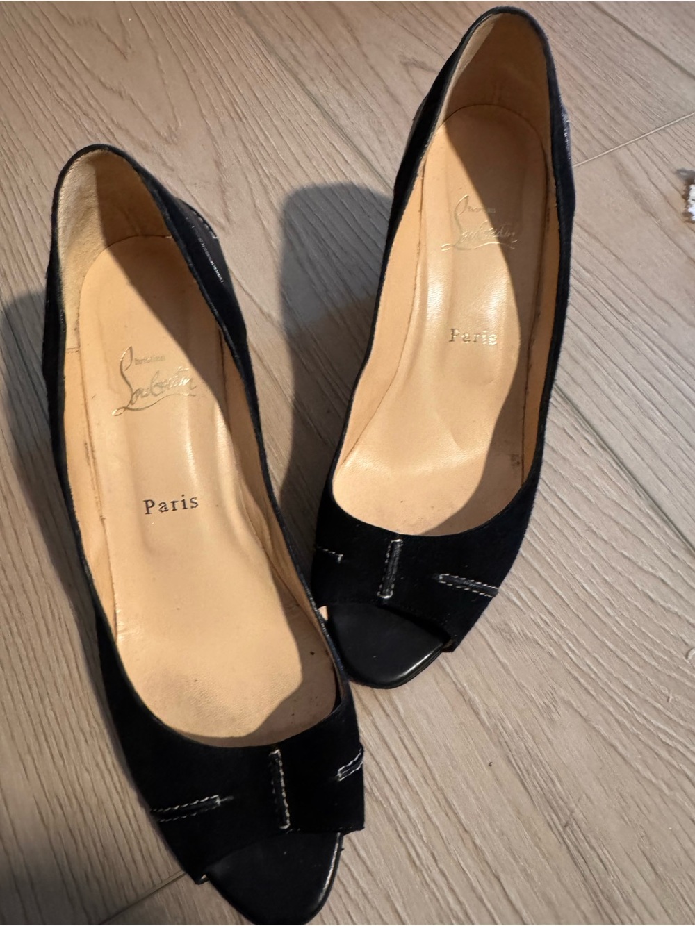 Christian Louboutin Black Suede Peep-Toe Wedge